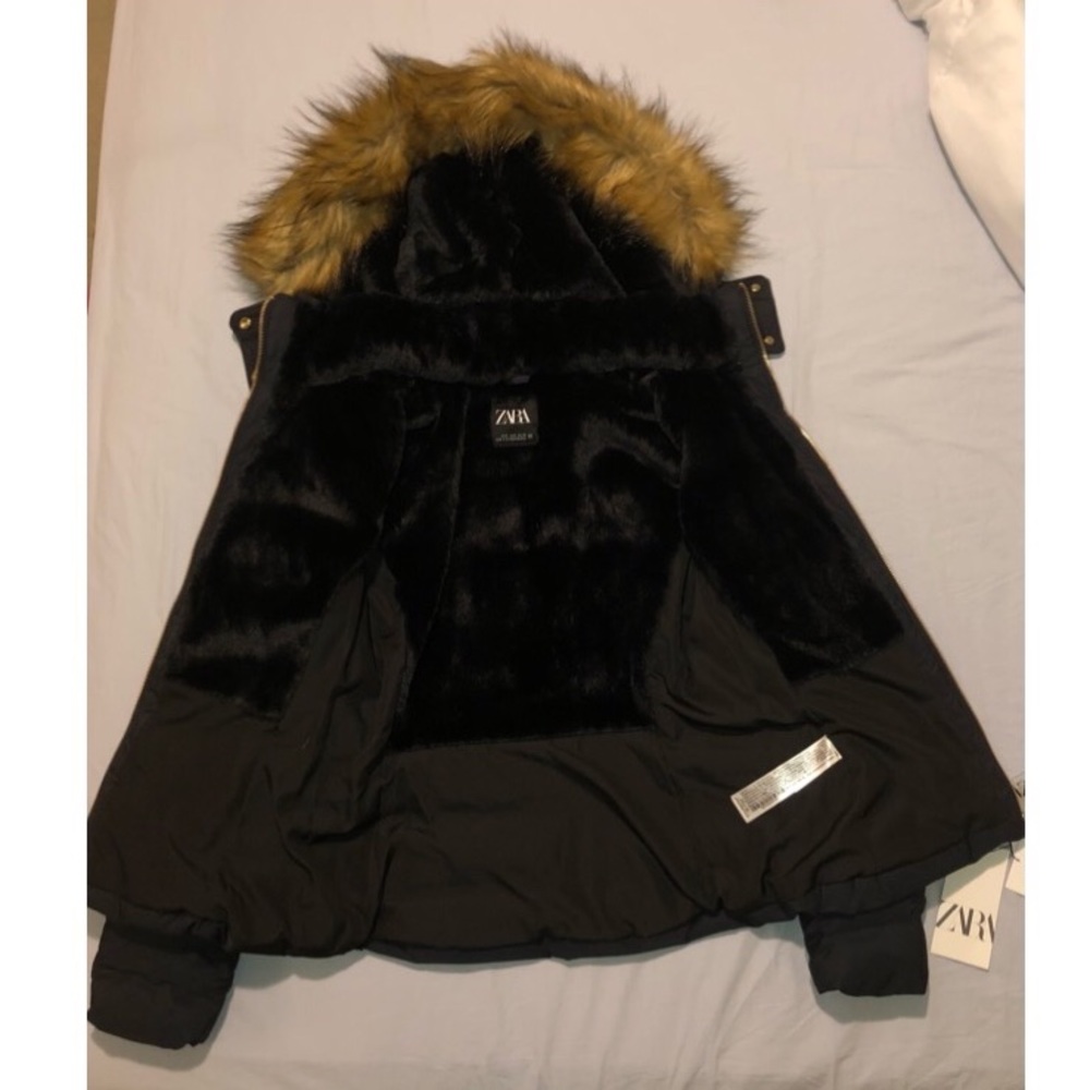 Zara Navy Blue Hooded Winter Jacket Coat